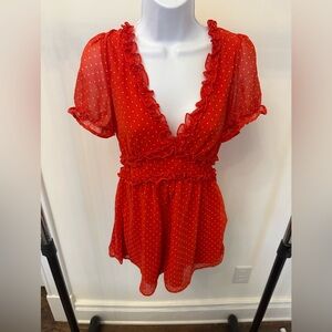 Altar’d State Red Polka Dot Ruffle Romper V Neck NWOT